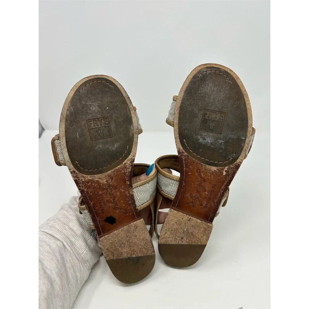 Frye Phillip Buckle Slingback Sandals Womens Beige Taupe Flat Double Size 7.5